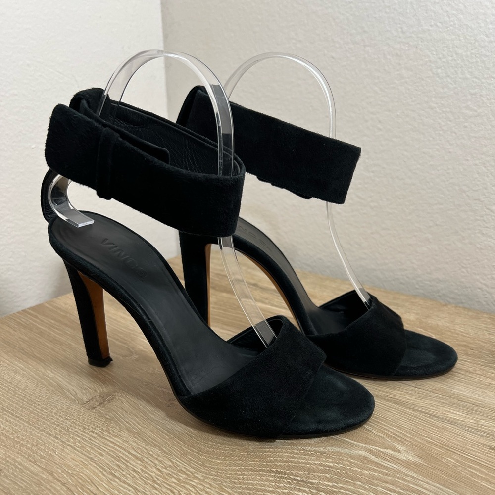 Vince Gita Suede Ankle-Strap Sandal Black Heel
